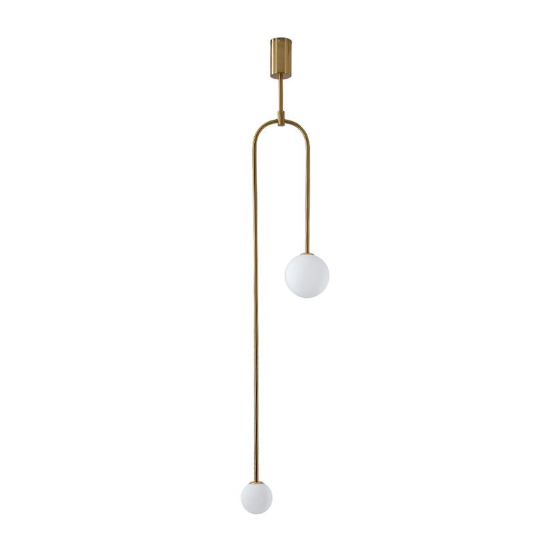 Zeitgenössische einfache weiße Kugelschatten -Pendellampe Minimalismus Metall Line Hanging Lampe