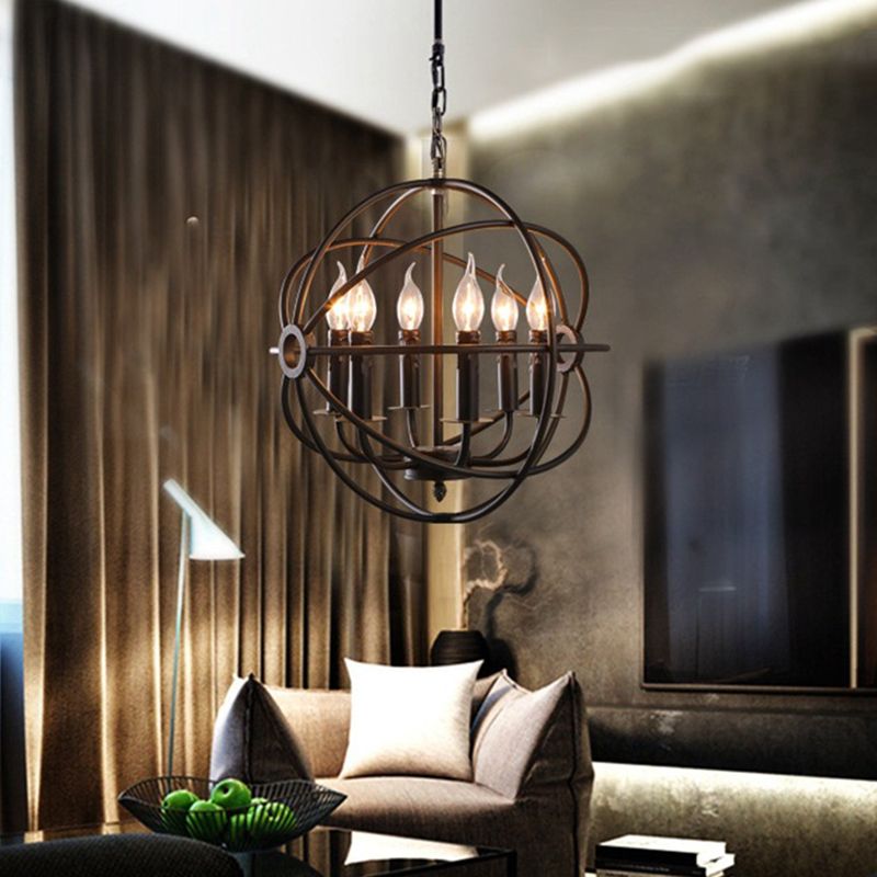 Black Globe Pendant Light in Industrial Classic Style Wrought Iron Ceiling Light for Commercial Place