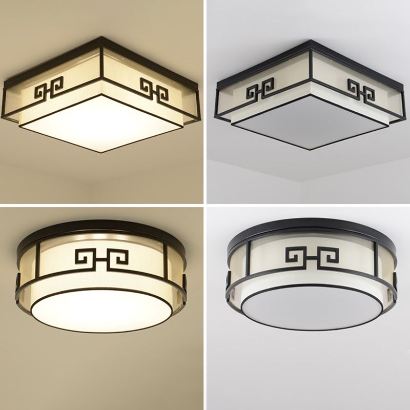 Fabric Geometric Shape Flush Mount Light Modern Multi Lights Flush Mount Fixture in Balck