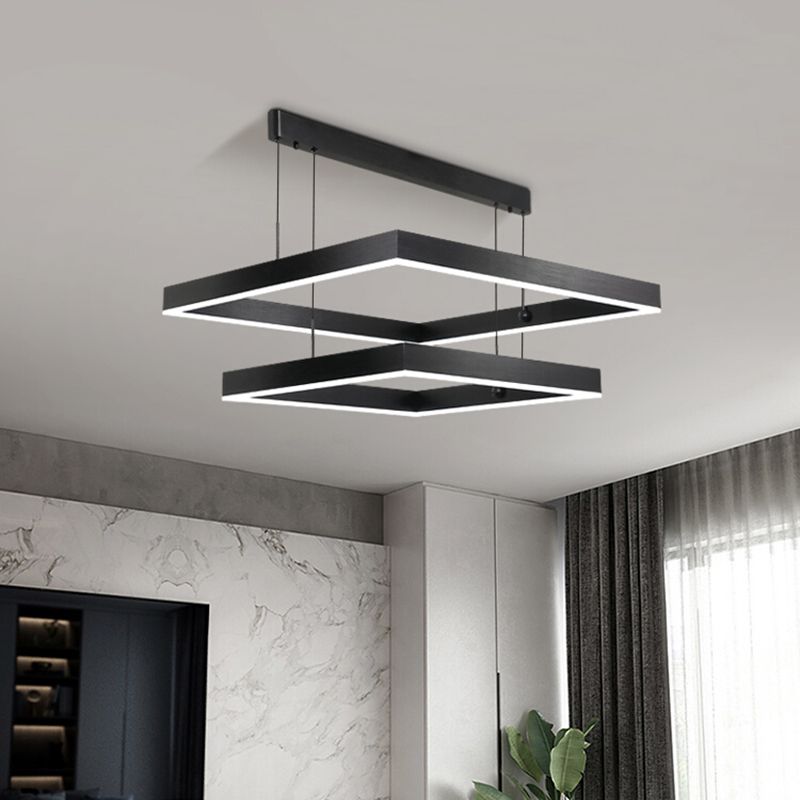 Squared Shade Chandelier Lights Modern Metal 2-Light Chandelier Lighting Fixtures in Black