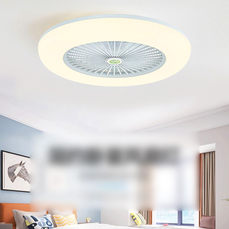 1-Light Modern Round Fan Light Metal Colorful LED Flush Mount Light for Bedroom