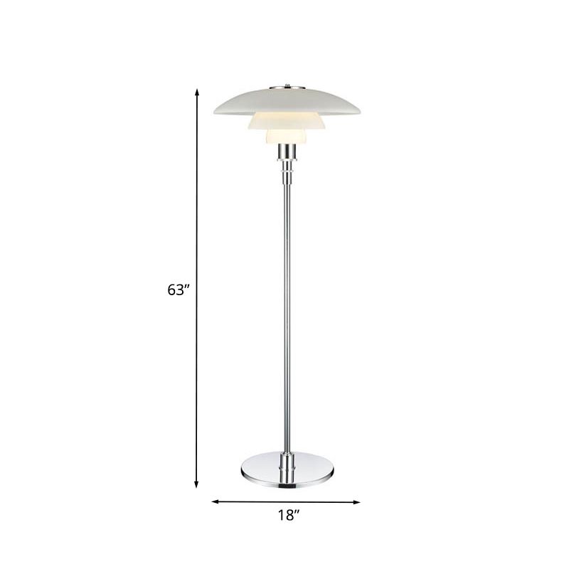 Plate-Like 2 Tiers Standing Light Contemporary Metallic 1 Head Living Room Floor Lamp in White