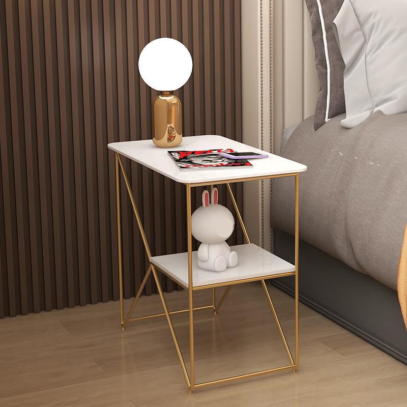 25.59" Tall Metal Accent Table Nightstand Industrial Night Table with 2 Shelves