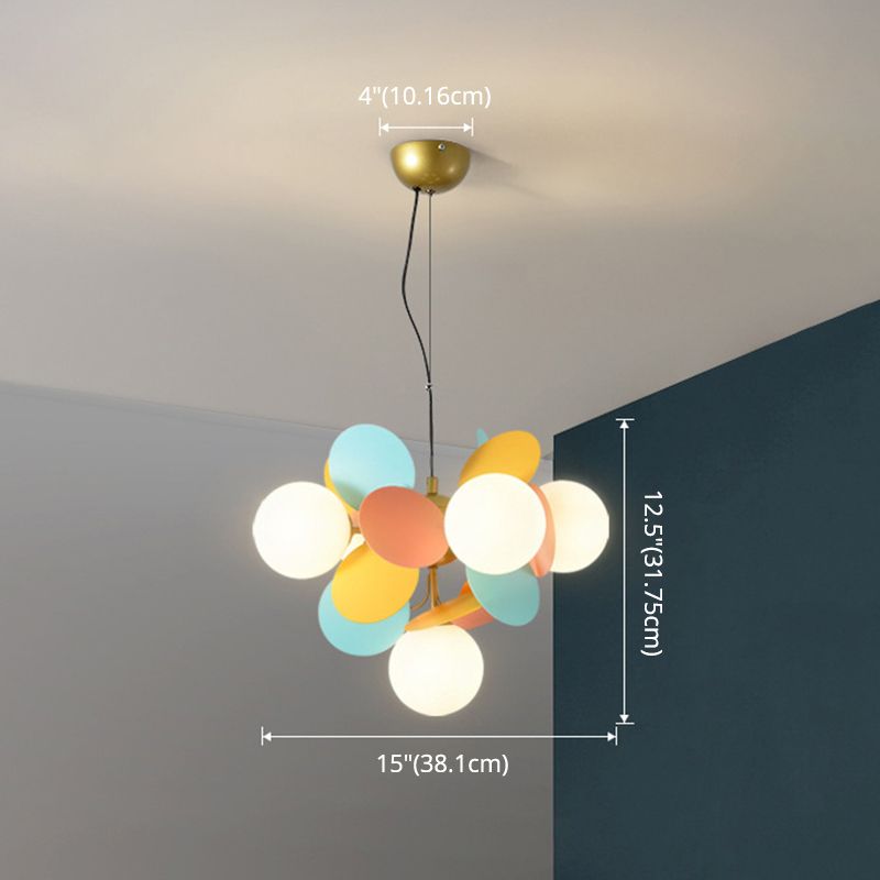 Balloon Hanging Light Fixtures Cartoon Metallic Drop Pendant with Glass Shade for Bedroom