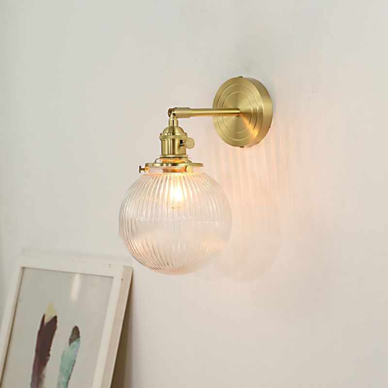 Brass Sconce Modern Style Wall Light Clear Glass 1 Light Wall Sconce for Bathroom