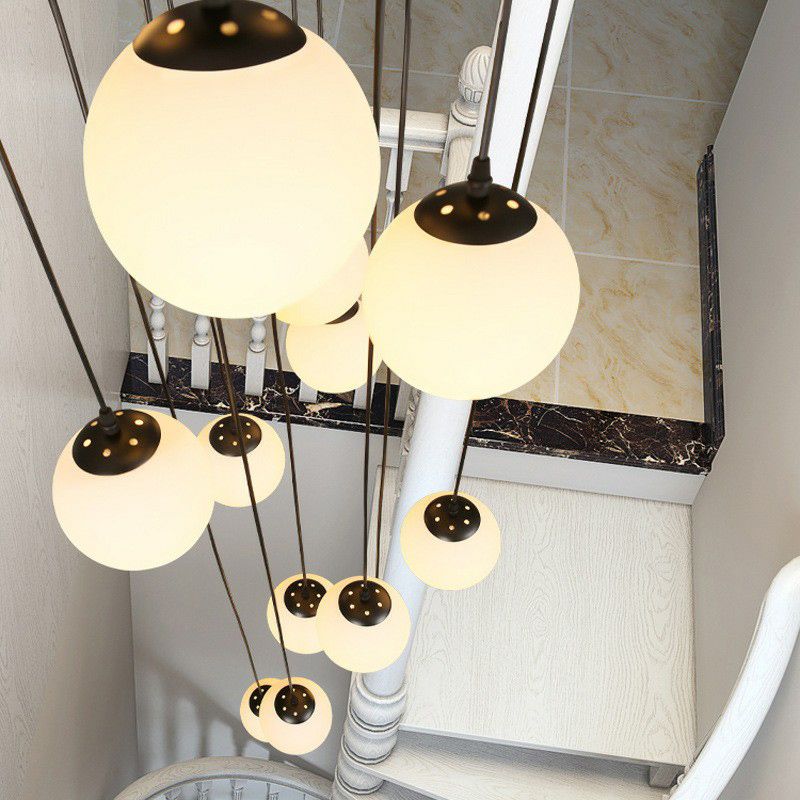 Black Globe Pendant Light Fixture Simple Cream Glass Multiple Hanging Light for Stairs