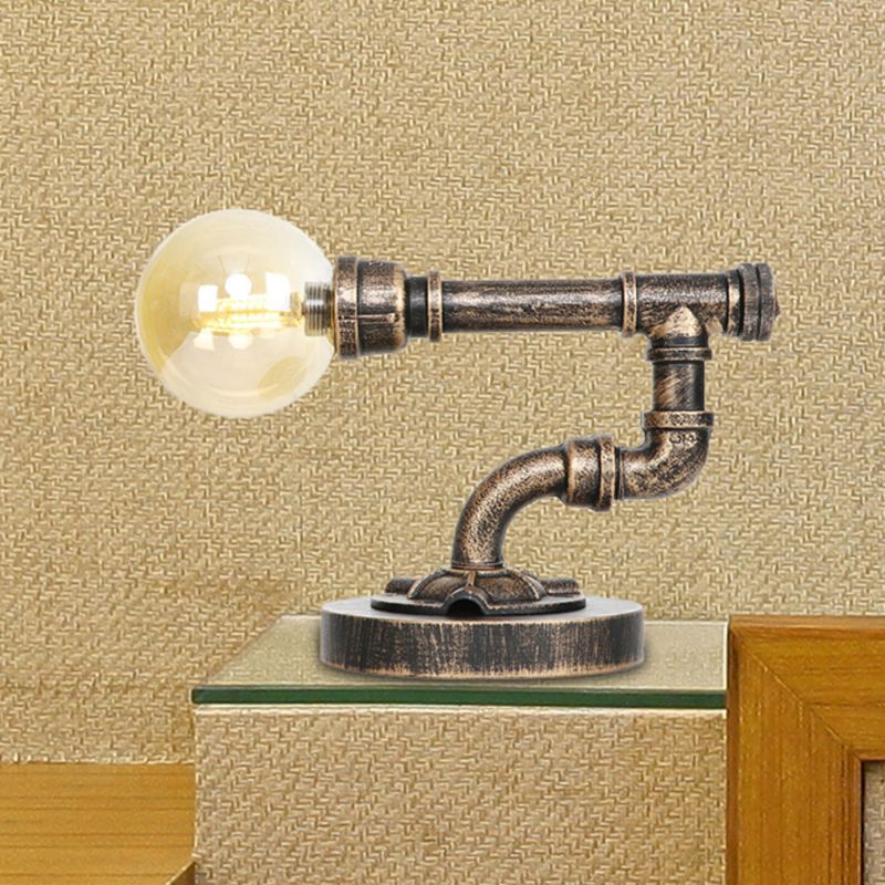 Antique Silver/Bronze Single Light Reading Lamp Industrial Clear/Amber Glass Globe Shade Task Lighting