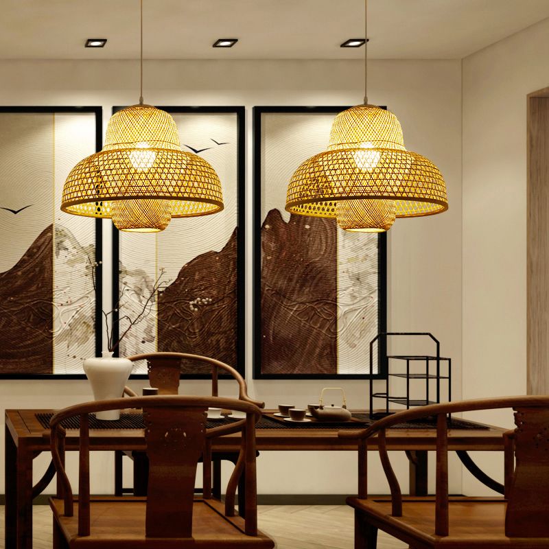 Illuminazione a sospensione a forma di pentola a forma di rattan luce minimalista a testa in legno a sospensione