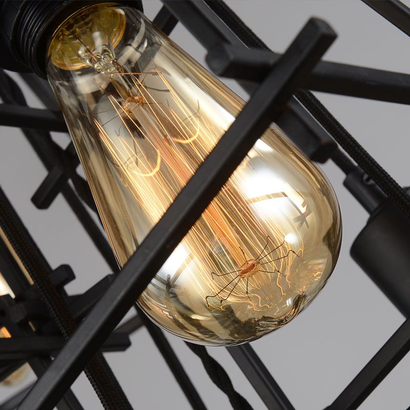 Black Cage Shade Multiple Hanging Pendant Lights Industrial Metal Multi Light Pendant Lighting for Living Room