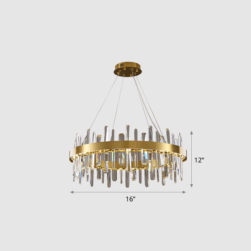 Stainless Steel Loop Shaped Pendant Lamp Postmodern Gold Finish LED Chandelier with Crystal Icicles