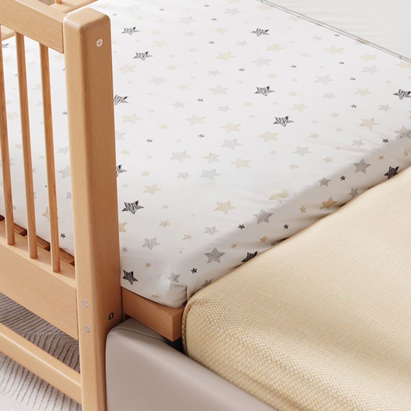 Scandinavian Nursery Crib in Natural Solid Wood with 15.7" H Guardrail