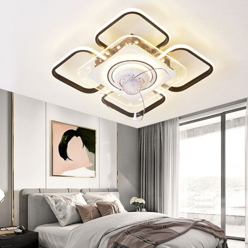 Nordic Style Metal Ceiling Fan Lamp Geometry Shape LED Ceiling Fan Light for Bedroom