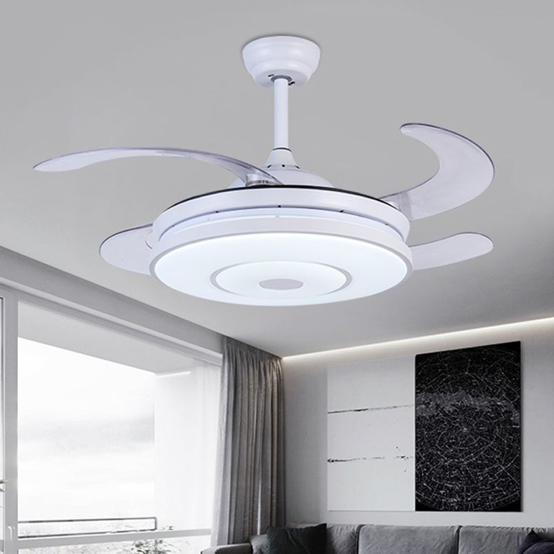 36" Wide Ring Living Room Fan Lamp Contemporary Acrylic LED White Semi Flush Mount Light with 4 Blades, Remote/Wall Control/Remote and Wall Control