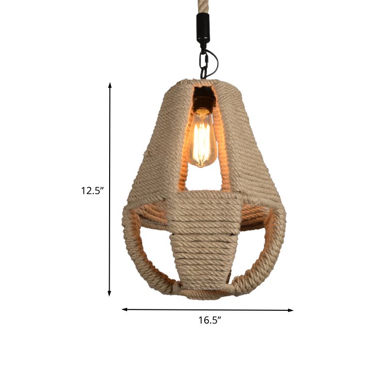 1 Light Pear Shape Pendant Lighting Industrial Beige Rope Hanging Lamp Kit for Coffee House