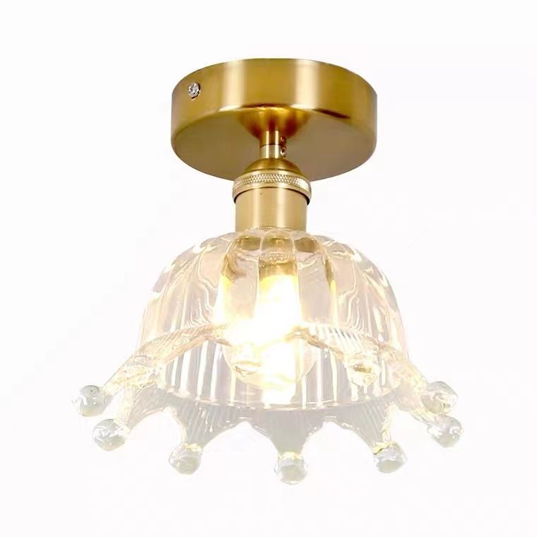 Bronze Semi Flush Mount Light Modern Style Glass Shade Ceiling Lamp for Bedroom