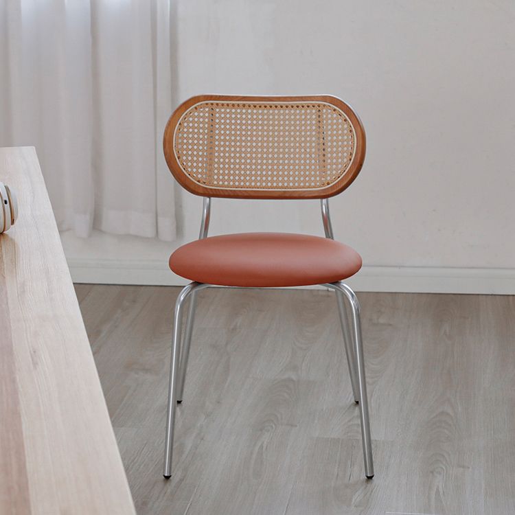 PU Leather Armless Dining Chair Contemporary Cane Back Dining Chair