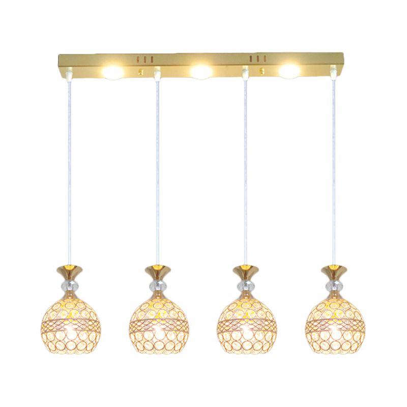 4 têtes salle à manger multiple plafonnier moderniste fin finition pendule lampe avec une teinte incorporée en cristal globe