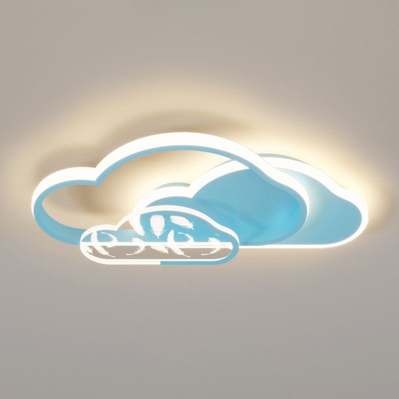 Stagger Cloud Acrylic LED Semi Flush Mount in Modern Unique Style Feather Metal Ceiling Light for Bedroom