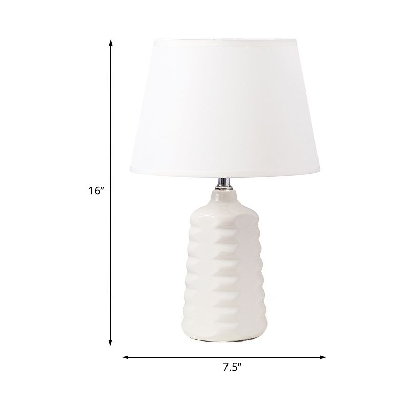 Cone Nightstand Lighting Simplicity Fabric 1 Bulb Living Room Table Light with White Ceramic Base