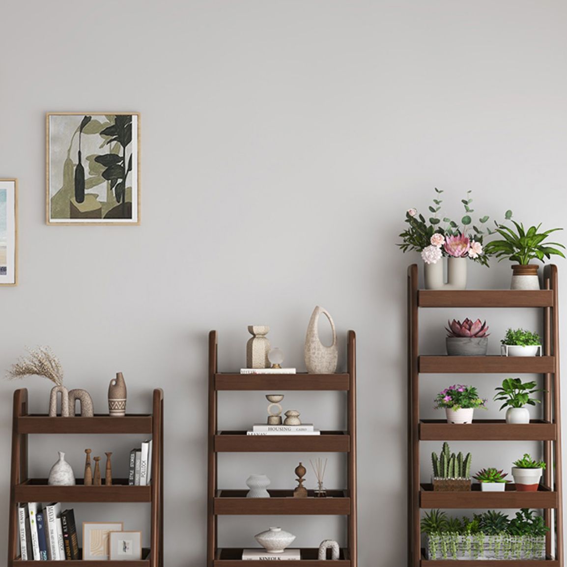 Ladder Contemporary Bookshelf Wooden Open Back Bookcase with Shelves