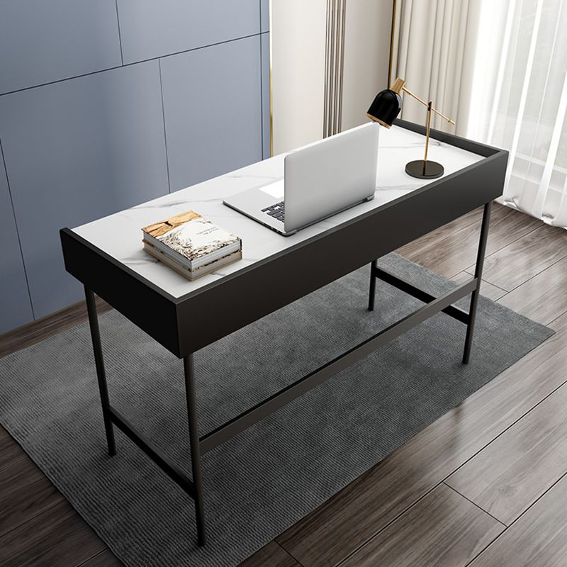 Stone Contemporary Writing Desk Bedroom Office Desk with Black Legs