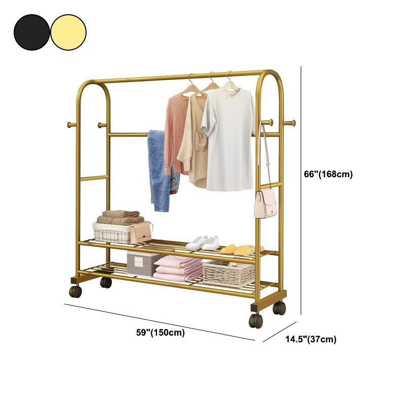 Glam Style Coat Rack Metallic Free Standing Shelves Design Coat Rack with Universal Wheel