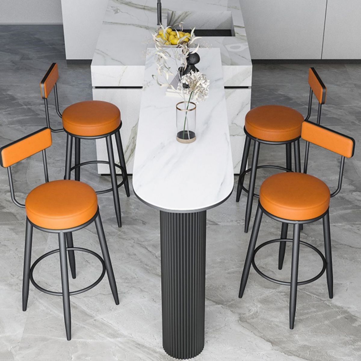 Stone Bar Dining Table Glam Style Bar Table with Double Pedestal for Dining Room Kitchen