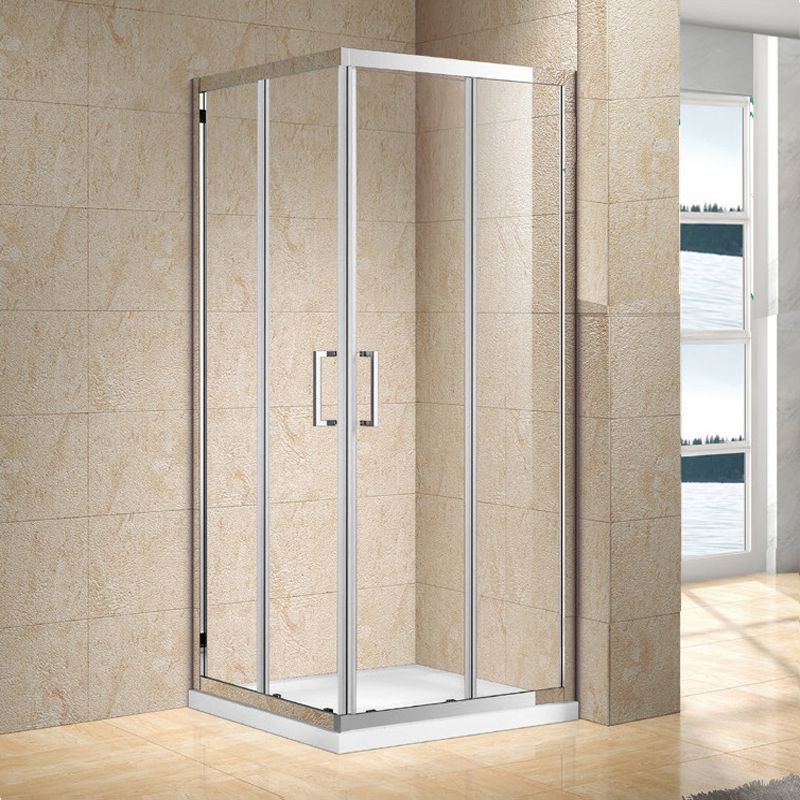 Framed Tempered Glass Shower Kit Corner Double Sliding Shower Kit