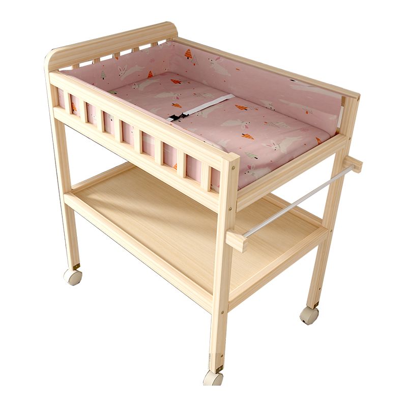 Wooden Shelf Changing Table with Pad and Storage Flat Top Baby Changing Table