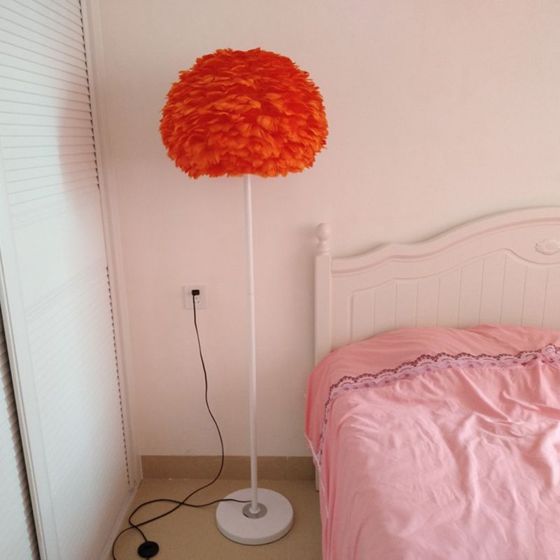 18"/21.5" Wide Dome Stand Up Lamp Modern Feather 1-Light Living Room Floor Light in White/Pink/Orange