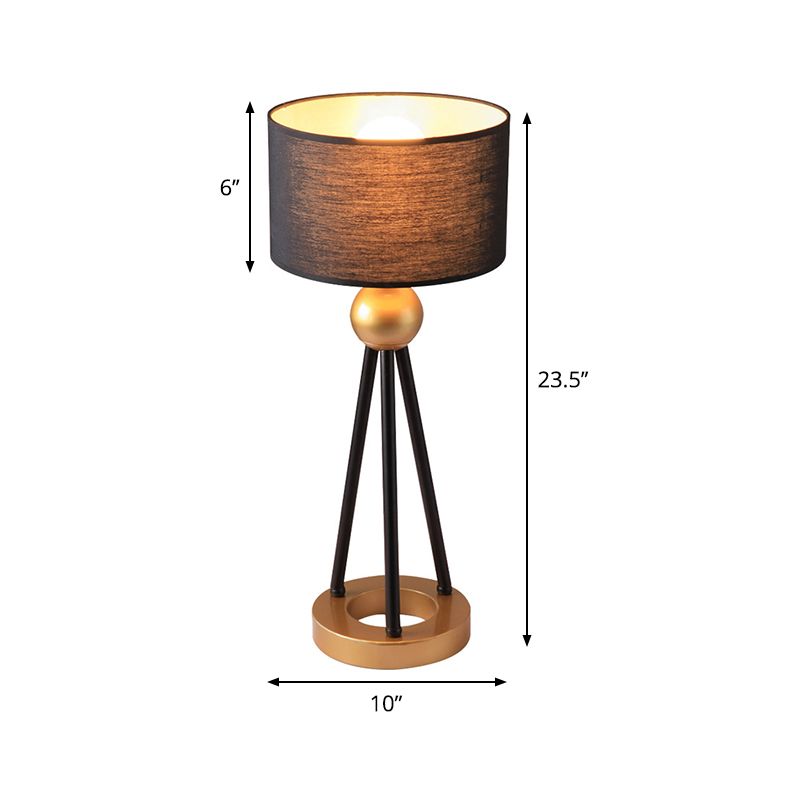 Drum Metal Table Lighting Post-Modern Fabric 1-Bulb Living Room Night Lamp in Black