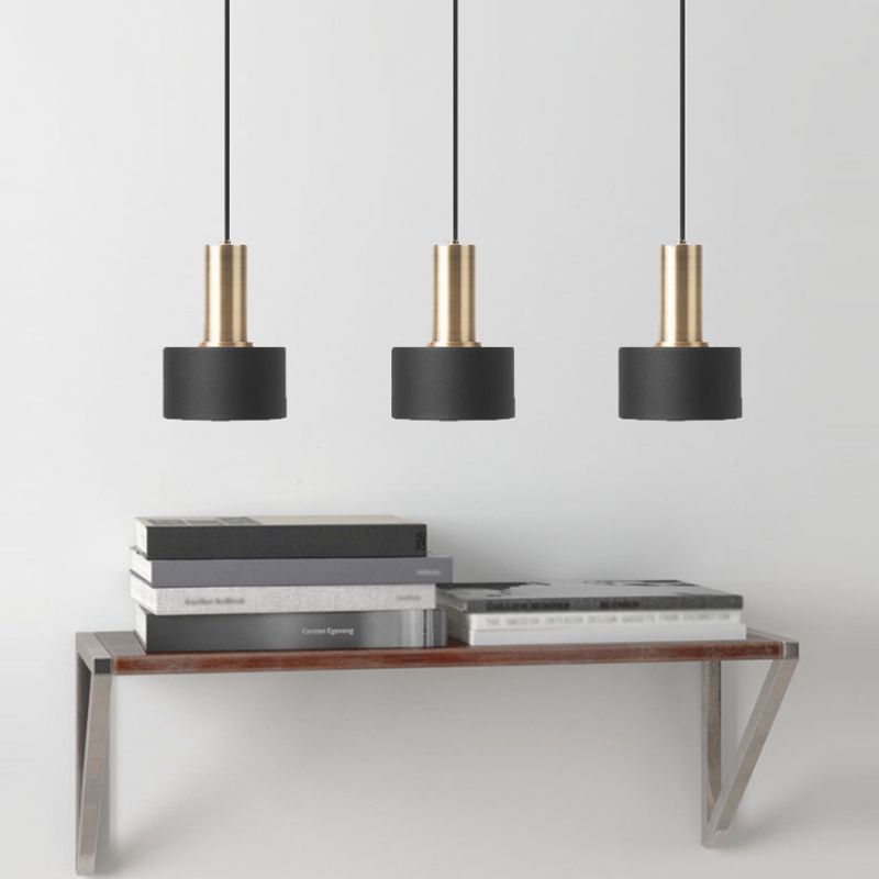 Nordic 1 Bulb Hanging Lamp Black and Gold Round/Cone/Cylinder Drop Pendant with Iron Shade for Kitchen