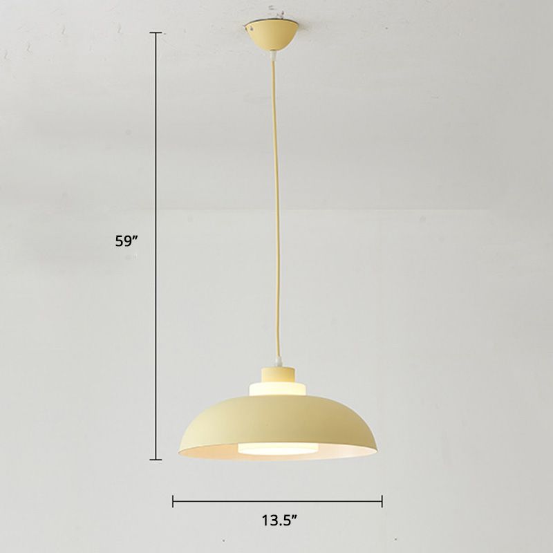 Aluminum Bowl Ceiling Hang Light Macaron Single-Bulb Pendant Lamp with Acrylic Shade Insert