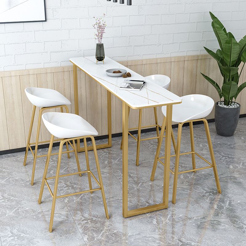 Glam Rectangle Stone Bar Table Indoor Iron Bar Dining Table with Sled Pedestal, Only Table