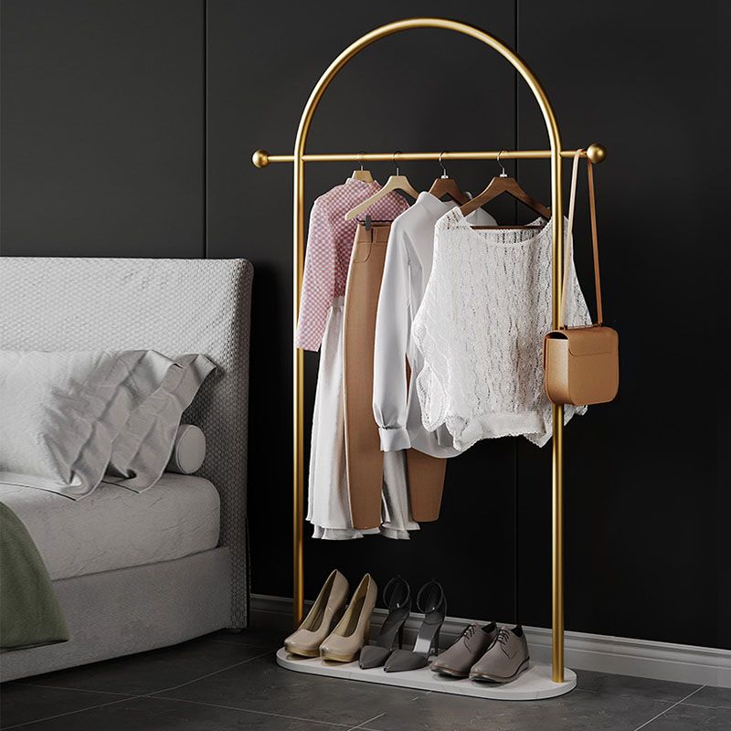 Glam Entry Hall Tree Metal Hanging Rail Storage Basket and 2 Hooks Coat Rack