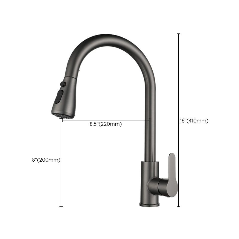 Contemporary Pull Down Single Handle Kitchen Faucet High Arch Water Filler in Gray