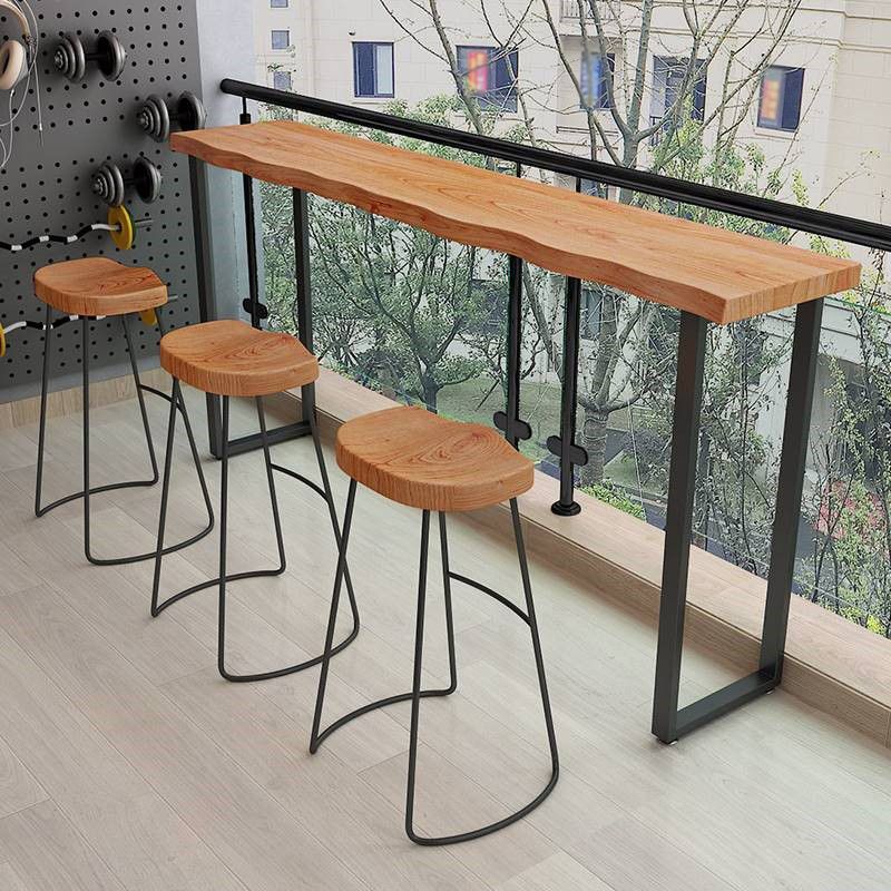 Pine Wood Bar Dining Table Modern Rectangle Bar Table with Sled Base for Balcony