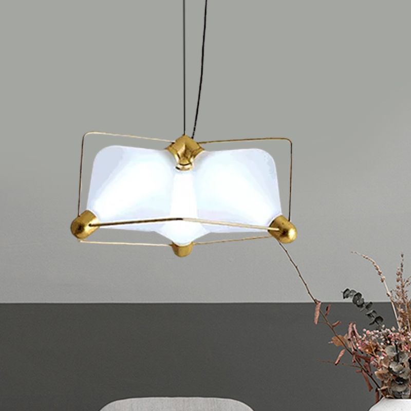 Opal Glass Diamond Ceiling Chandelier Contemporary 3 Bulbs Gold LED Hanging Ceiling Light with Frame in Warm/White Light