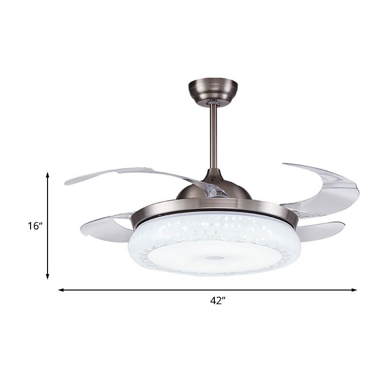 Silver LED Ceiling Fan Lamp Modernism Acrylic Circular Semi Flush Mount with 4 Clear Blades for Living Room, 36"/42" Wide