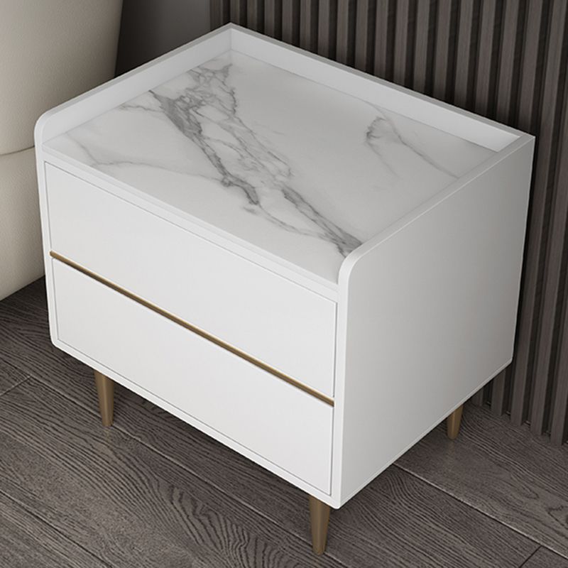 Classic Glam Nightstand Stone Accent Table Nightstand with Drawers