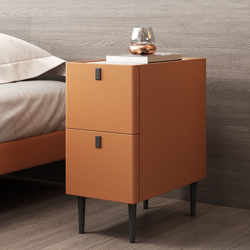 Modern Style Leather Polychromatic Choice of Black Cabinet Leg Nightstand