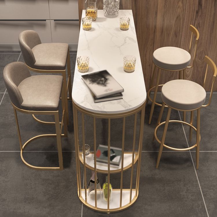 Glam Style White Bar Table in Iron Top and Faux Marble Milk Tea Shop Bar Table