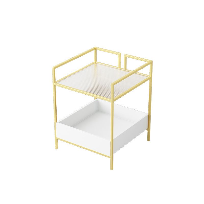 Glass Top Night Table with Shelves Contemporary Metal Nightstand