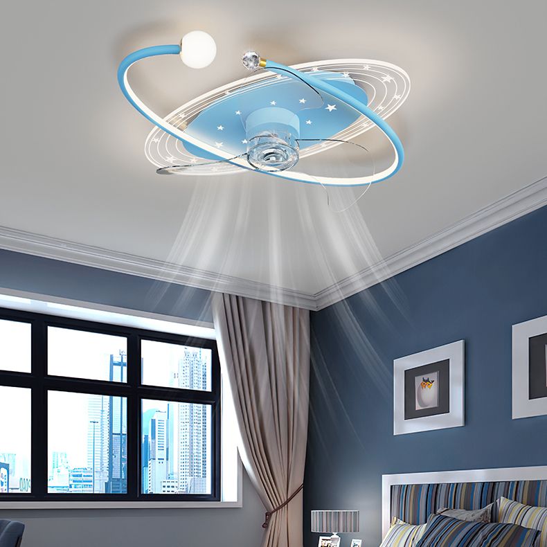 Cartoon Style Ceiling Fan Lamp Ellipse Shape Ceiling Fan Light for Bedroom