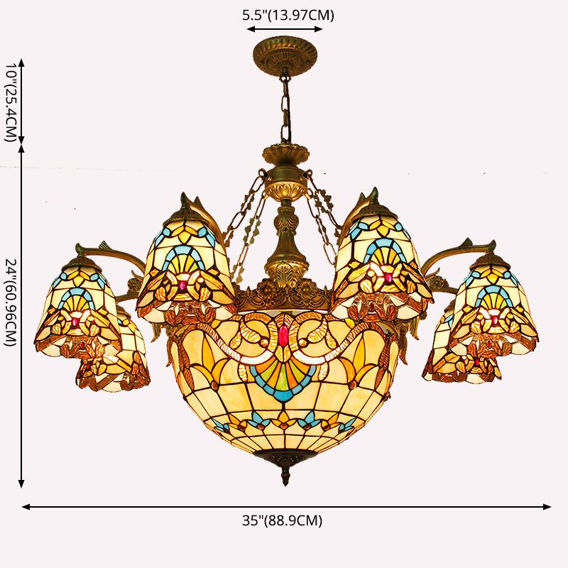 Sputnik Wrought Iron Pendant Light in Tiffany Creative Style Glass Hanging Lamp for Dining Room