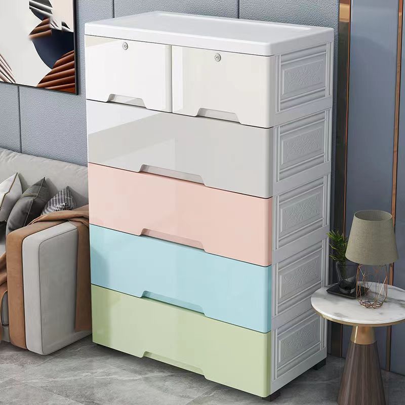 Contemporary Vertical Kids Dressers Plastic Nursery Dresser with Drawers for Home