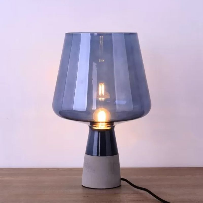 Truncated Cone Night Lighting Mid-Century Yellow/Blue Glass 1 Head Table Lamp with Open Top Design and Solid Concrete Base