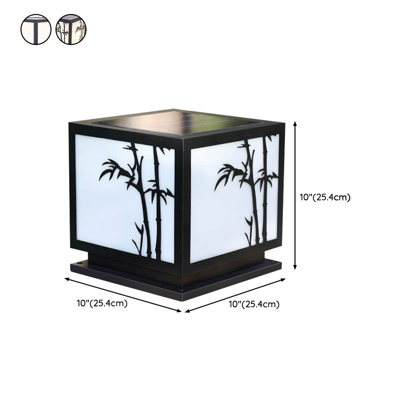 Solar Square Outdoor Lights Black Metal Pillar Lamp with Acrylic Shade for Garden