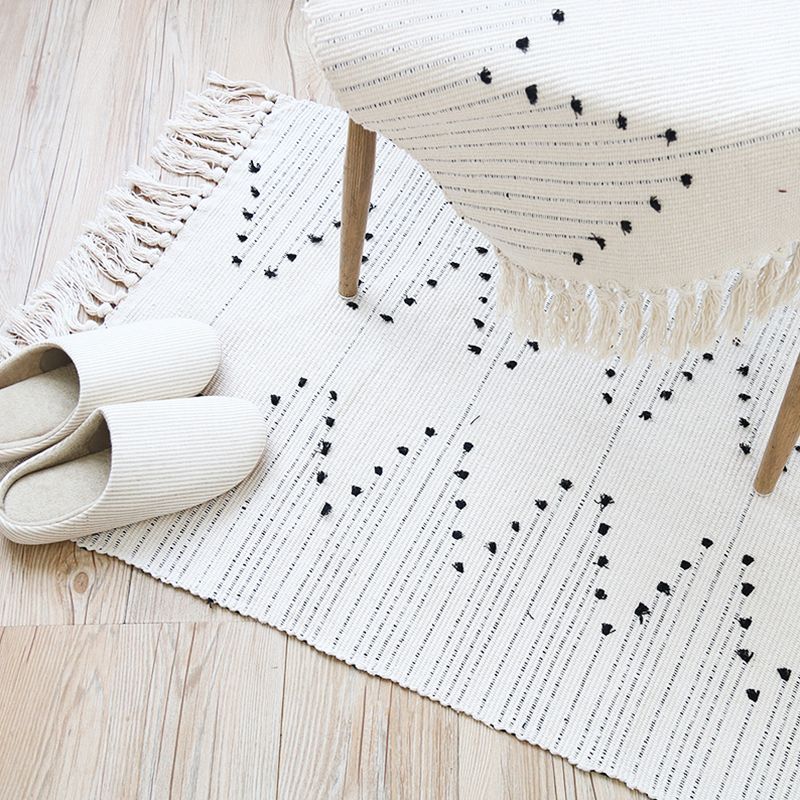 Alfombra de patrón rayado del suroeste alfombra blanca algodón no deslizante alfombra lavable para mascotas para sala de estar