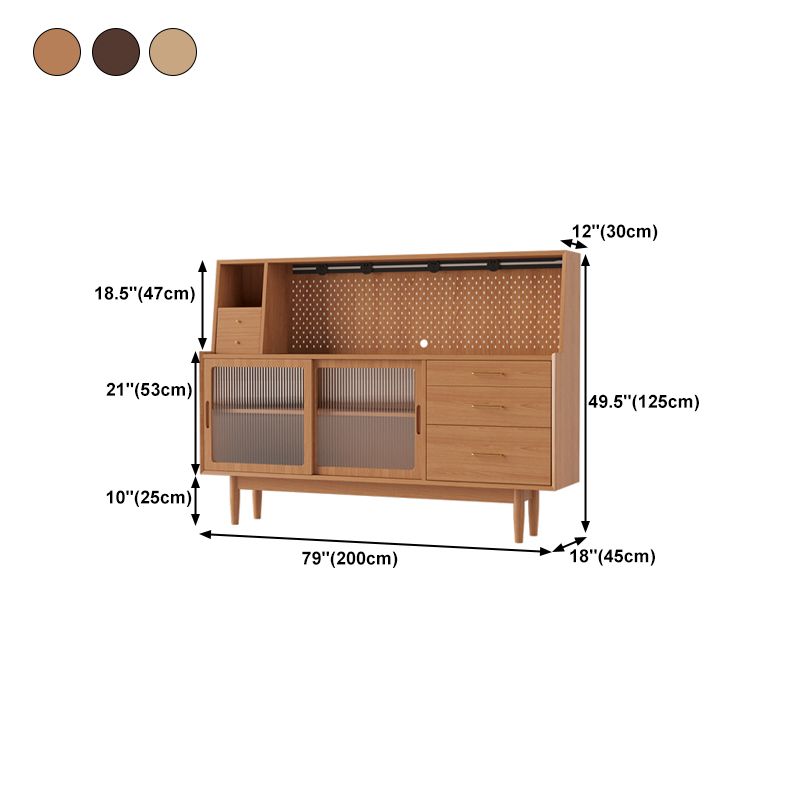 5-Drawer Pine Wood Credenza Modern Glass Sliding Door Cabinets Sideboard for Living Room